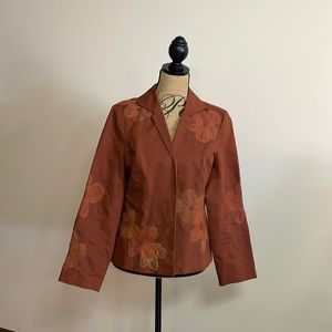Studio by Liz Claiborne Women's Blazer 14P Open Front Amber Floral Stitchery